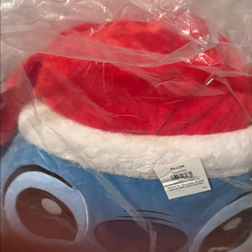 Disney Blue and Red Holiday Santa Hat Stitch Pillow